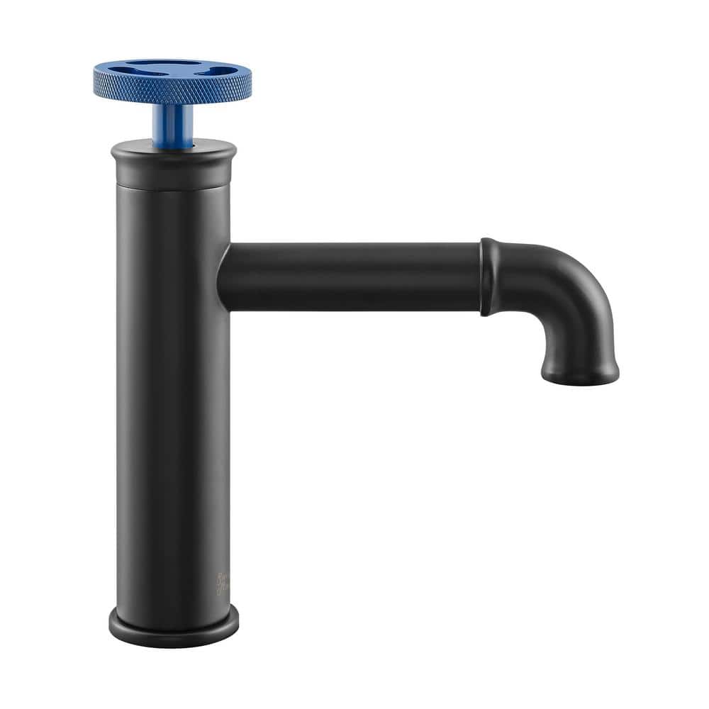Matte Black and Blue Single-Handle Bathroom Faucet