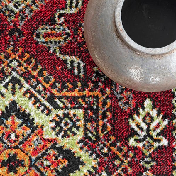 Randy Medieval Transitional Red 4 ft. x 6 ft. Indoor/Outdoor Patio Area Rug