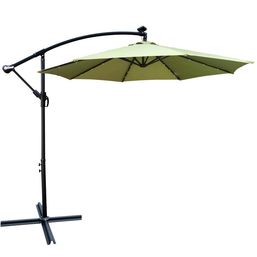 10 ft. Lime Green Cantilever Patio Umbrella Solar Powered with Crank and Cr