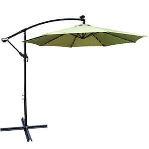 10 ft. Lime Green Cantilever Patio Umbrella Solar Powered with Crank and Cross Base