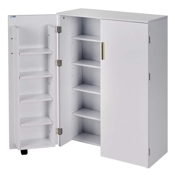 VECELO 35.5" White 35.5 in. Accent Cabinet Office Storage Cabinet Small Kitchen Pantry Storage Cabinet with 2 Doors and Wheels