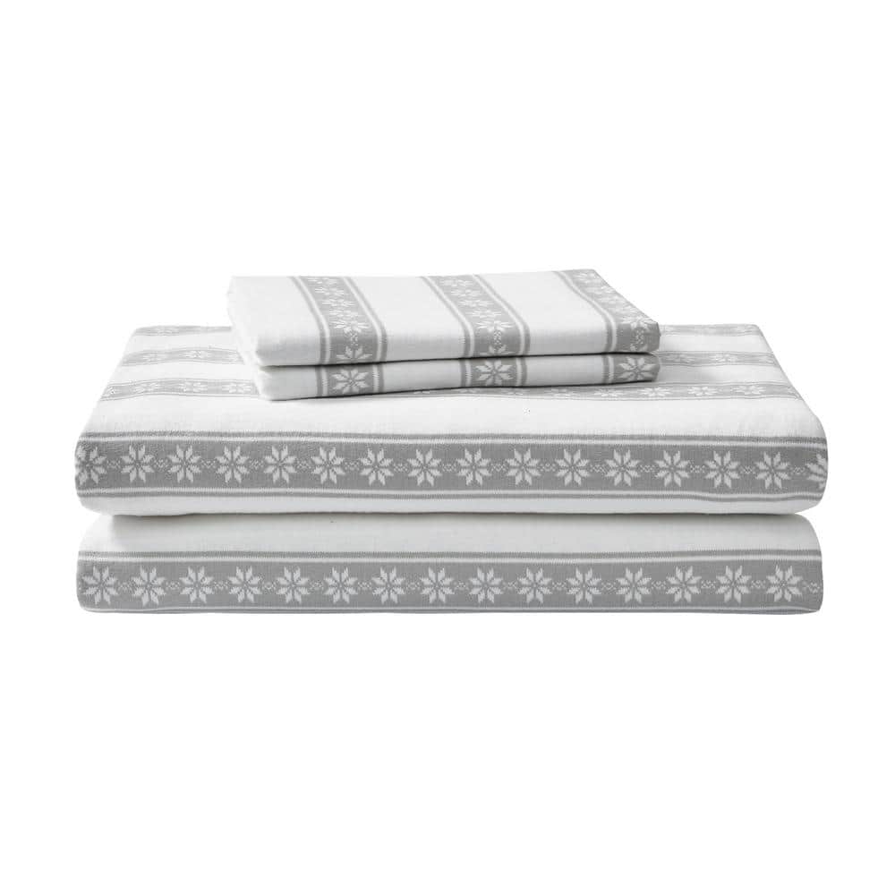 Gray Plaid Cotton Flannel Twin Sheet Set with Deep Pockets
