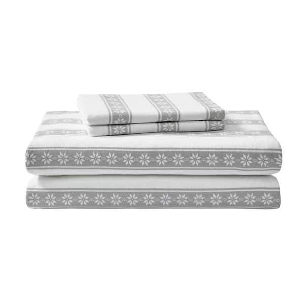 Eddie Bauer Snowflake Fair Isle 3-Piece Gray Graphic Flannel Twin Sheet Set