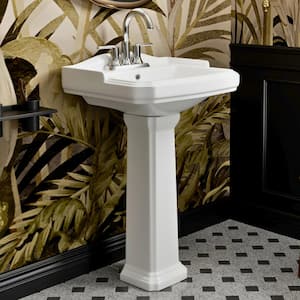 Pedestal Sink 23 in. W x 19 in. D Rectangular Pedestal Combo in White Ceramic with Overflow and 4 in. Faucet Holes