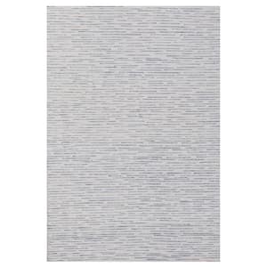 Hillah Modern Ivory/Blue 5 ft. x 7 ft. 9 in. Striped Organic Wool Indoor Area Rug