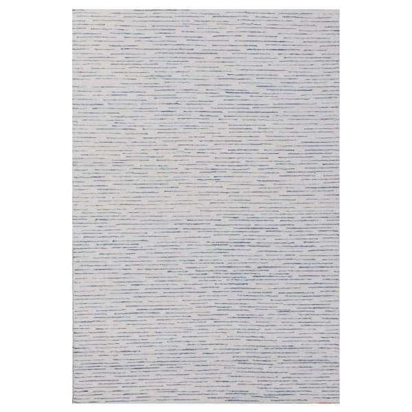 LR Home Hillah Modern Ivory/Blue 5 ft. x 7 ft. 9 in. Striped Organic Wool Indoor Area Rug