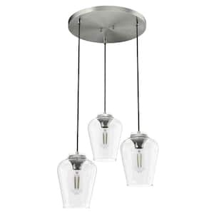 Vidria 3 Light Brushed Nickel Chandelier with Clear Glass Shades Kitchen Light