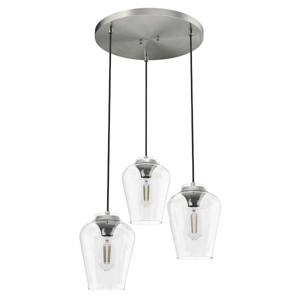 Vidria 3 Light Brushed Nickel Chandelier with Clear Glass Shades Kitchen Light