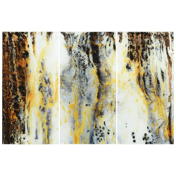 Empire Art Direct Granite I ABC Frameless Free Floating Tempered Glass Panel Graphic Abstract Wall Art Set of 3, each 72" x 36"