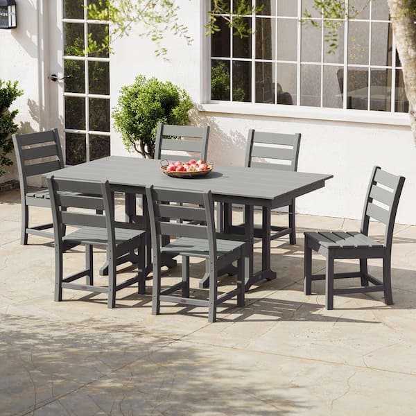 Grant Park Slate Grey 7-Piece HDPE Plastic Rectangle Farmhouse Side Chair Outdoor Dining Set