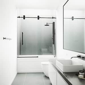 Elan 56 to 60 in. W x 66 in. H Sliding Frameless Tub Door in Matte Black with 3/8 in. (10mm) Clear Glass