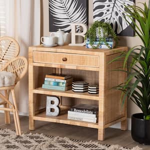 Bella 29.9 in. Natural Rattan Rectangle Wood Top Console Table