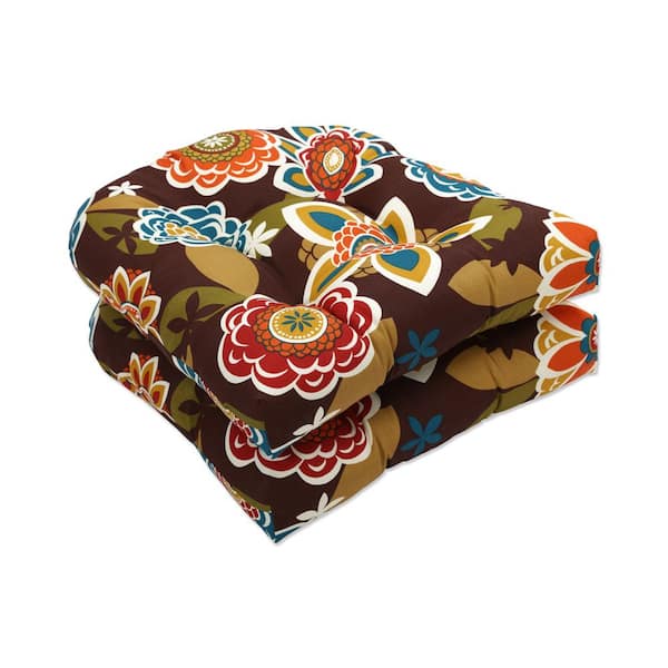 Pillow Perfect Floral 19 in. x 19 in. Outdoor Dining Chair Cushion in Brown/Orange (Set of 2)