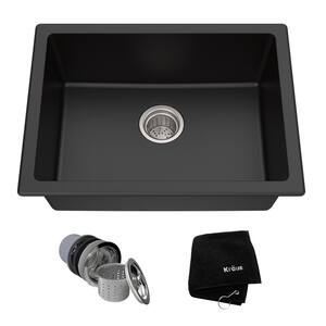 Drop-in/Undermount Granite Composite 24 in. Single Bowl Kitchen Sink Kit in Black