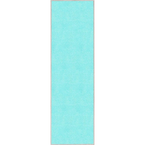 Well Woven Turquoise 2 ft. 3 in. x 7 ft. 3 in. Runner Flat-Weave Plain Solid Modern Area Rug