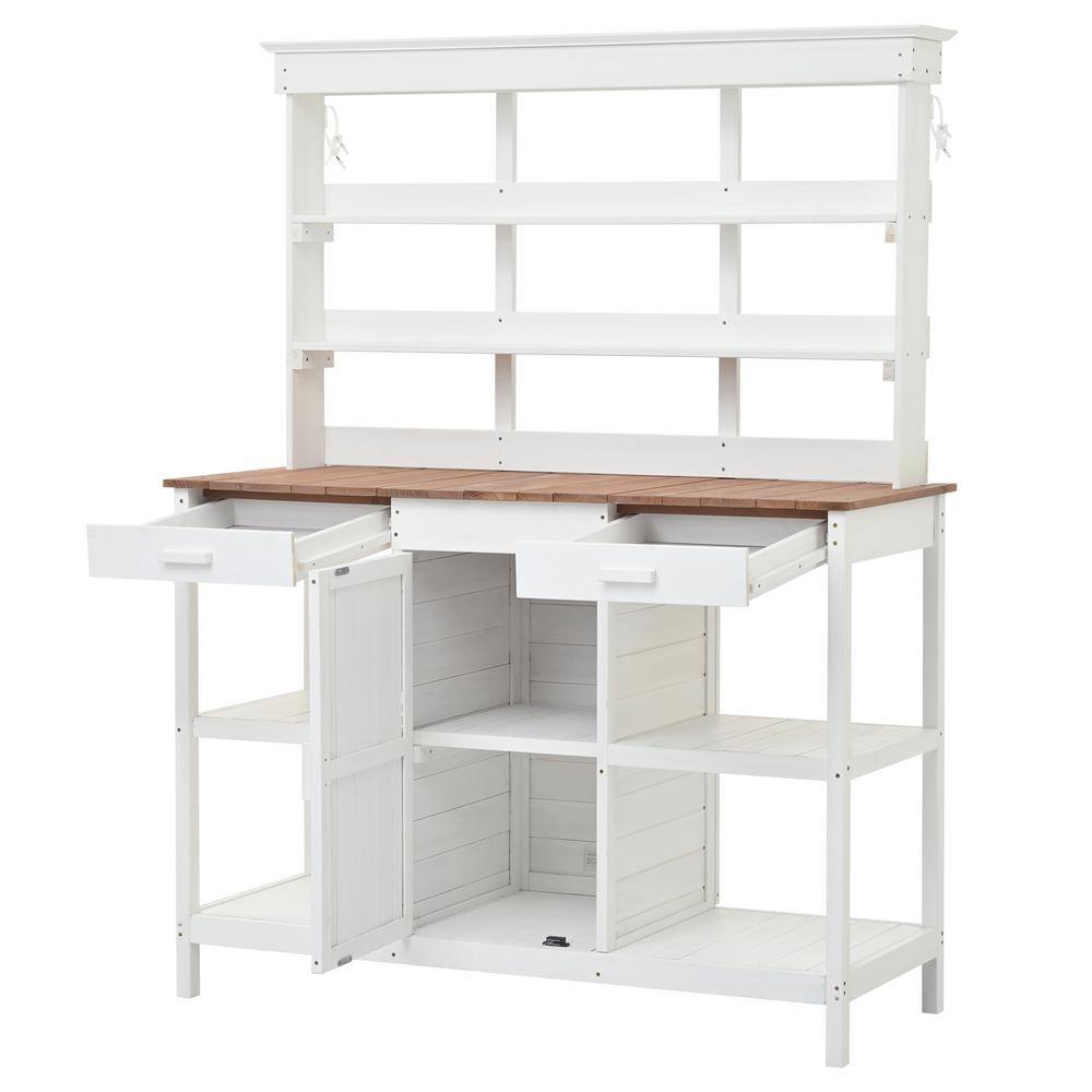 49.2 in. W x 66 in. H Large Outdoor Farmhouse Wooden Potting Bench Table, Garden Workstation with 2-Drawers White price history on PriceWatchPro
