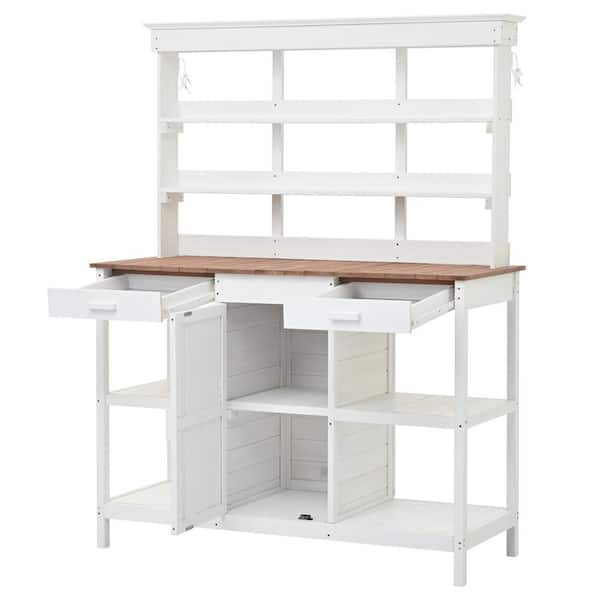 Sudzendf 49.2 in. W x 66 in. H Large Outdoor Farmhouse Wooden Potting Bench Table, Garden Workstation with 2-Drawers White