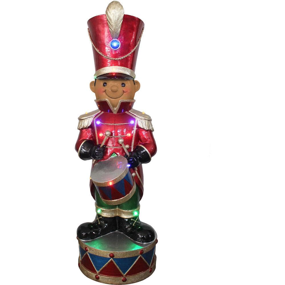 35 in. Christmas African American Toy Soldier with Multi Colored LED Lights