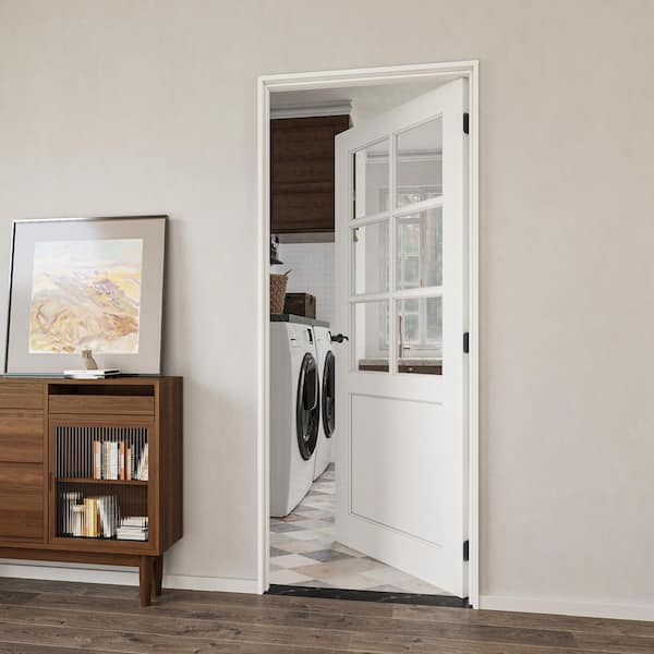 Assembly Required 28 in. x 80 in. 6-Lite Clear Glass Right-Handed White MDF Door Kit w/Separate Jamb