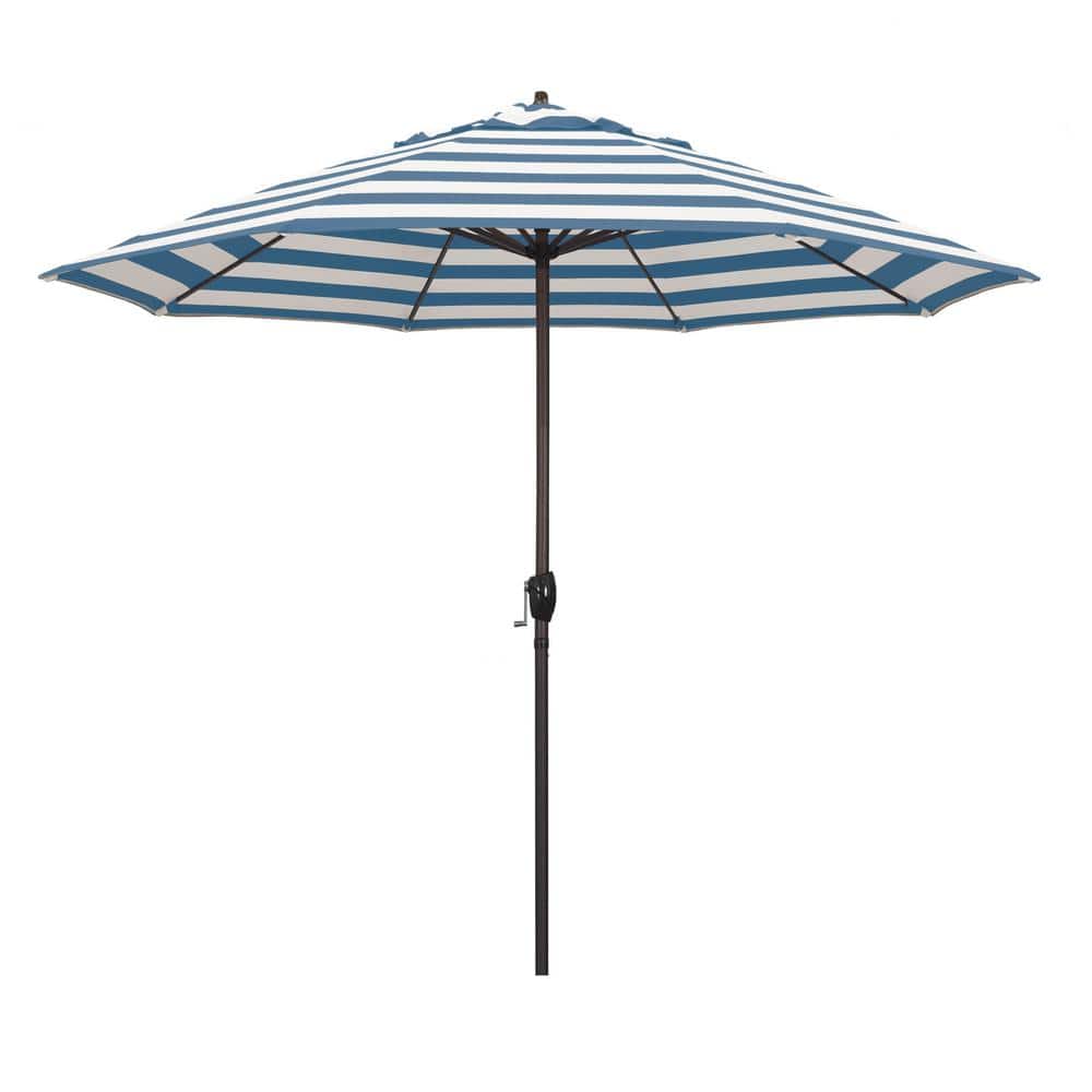 California Umbrella 9 ft. Bronze Aluminum Market Auto-tilt Crank Lift Patio Umbrella in Cabana Regatta Sunbrella ATA908117-58029 Sansujyuku sansujyuku.com