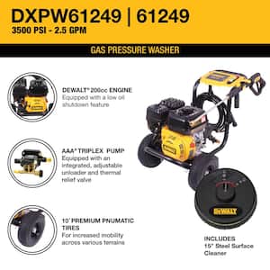 3500 PSI 2.5 GPM Gas Cold Water Pressure Washer with DeWalt 208cc Engine and Surface Cleaner