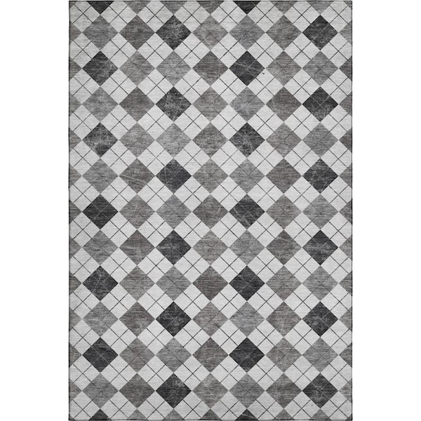 Mayfield Premium Machine Washable Abstract AMF2237 Gray 3 ft. x 5 ft. Area Rug