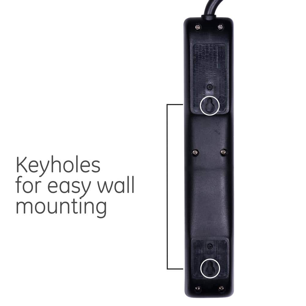 Black 3-Foot 6-Outlet Surge Protector Power Strip, 2-Pack