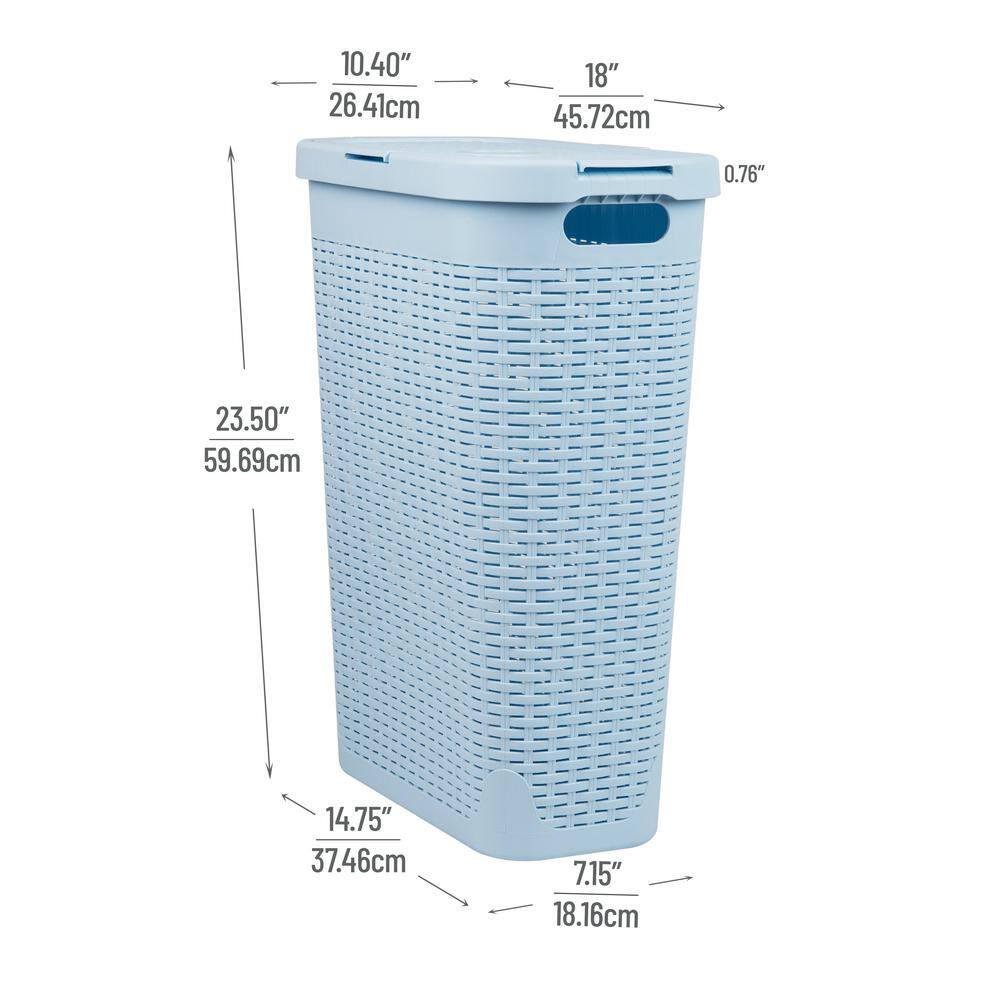 Baby Blue Slim Wicker Plastic Laundry Hamper with Lid
