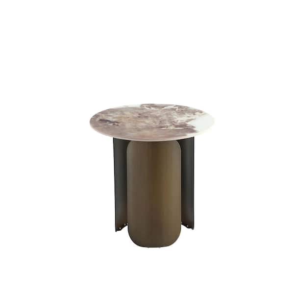 Manhattan Comfort Monica 19.68 in. Modern Gold Round Sintered Stone Top End Table
