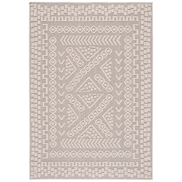 SAFAVIEH Global Beige/Light Beige 4 ft. x 6 ft. Border Geometric Indoor/Outdoor Area Rug
