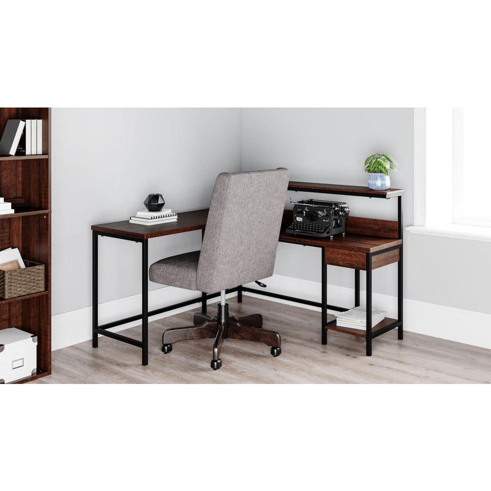 Warm Brown L-Shaped Wood Computer Desk with Hutch