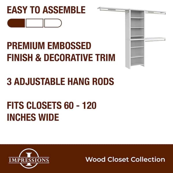 Impressions Basic 60 in. W - 120 in. W White Wood Closet System