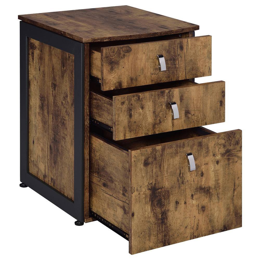 Antique Nutmeg Rustic Farmhouse Desk and Filing Cabinet Set