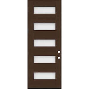 Regency 36 in. x 80 in. 5L Modern Clear Glass RHOS Hickory Stained Fiberglass Prehung Front Door