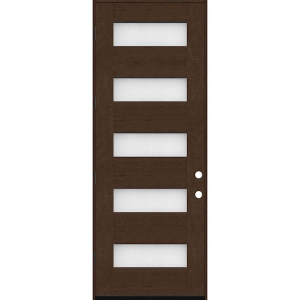 Steves & Sons Regency 36 in. x 80 in. 5L Modern Clear Glass RHOS Hickory Stained Fiberglass Prehung Front Door