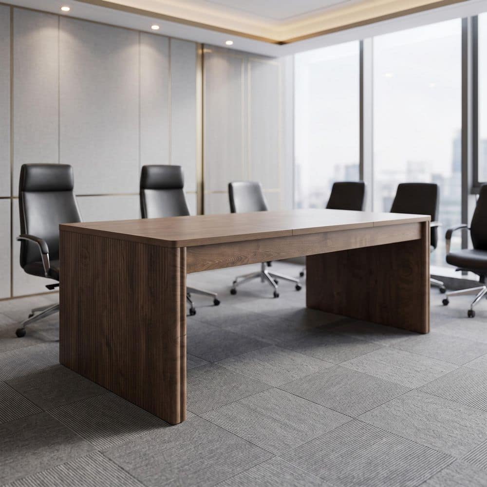 78.7 in. Rectangle Brown Wood Conference Table Desk, Meeting Seminar Table with Double Pedestal for Office Meeting Room