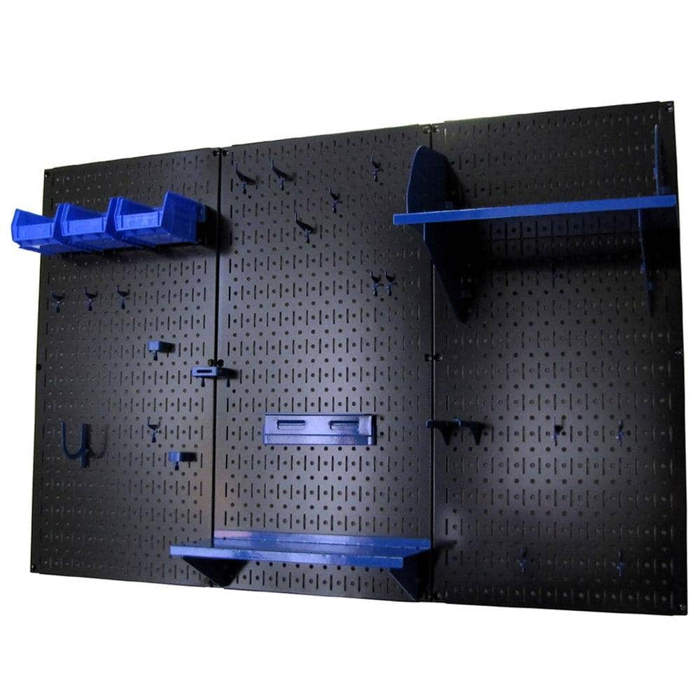 Black and Blue Metal Pegboard Tool Storage Kit with Shelves