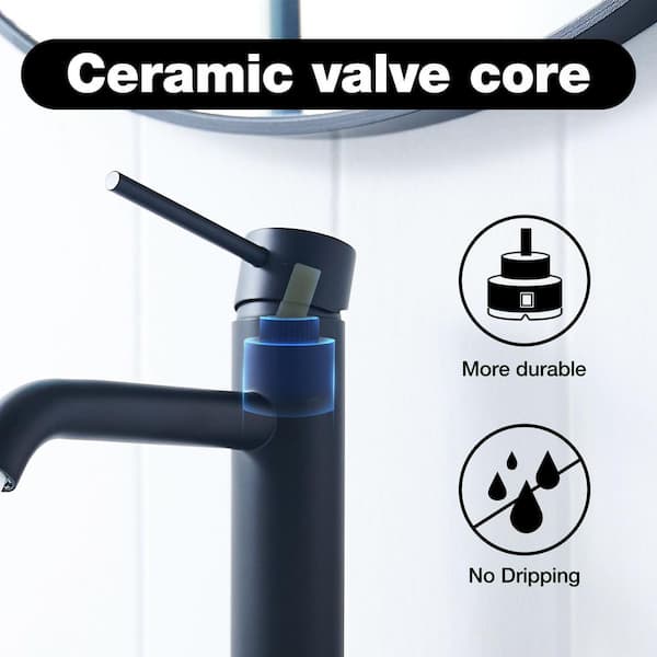 11.14 in. H Single Handle Single Hole Bathroom Faucet with Aerator in Black