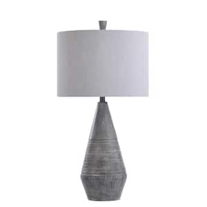 31 in. Faux Wood Poly Resin Gray Finished Lamp Body Base Indoor Table Lamp with Fabric Shade