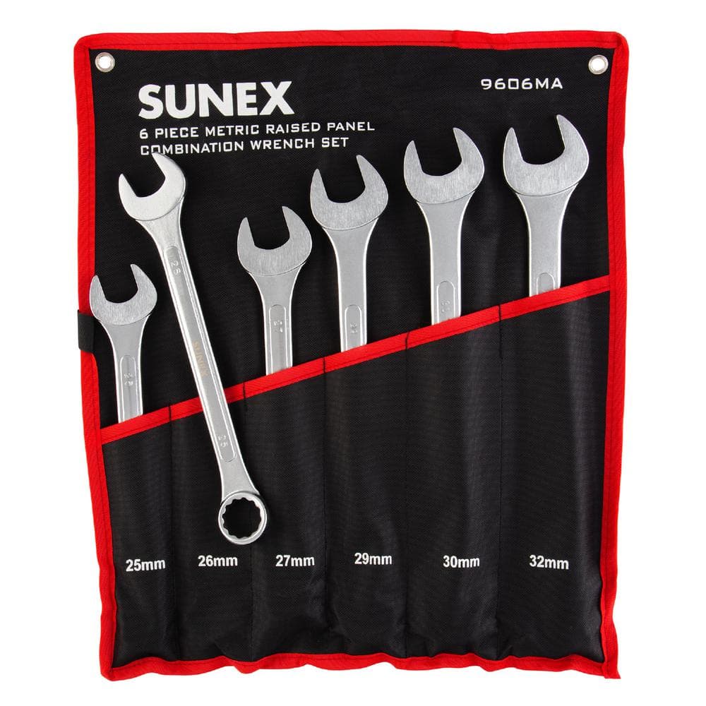 SUNEX TOOLS Metric Raised Panel Combination Wrench Set (6-Pcs) -  9606MA