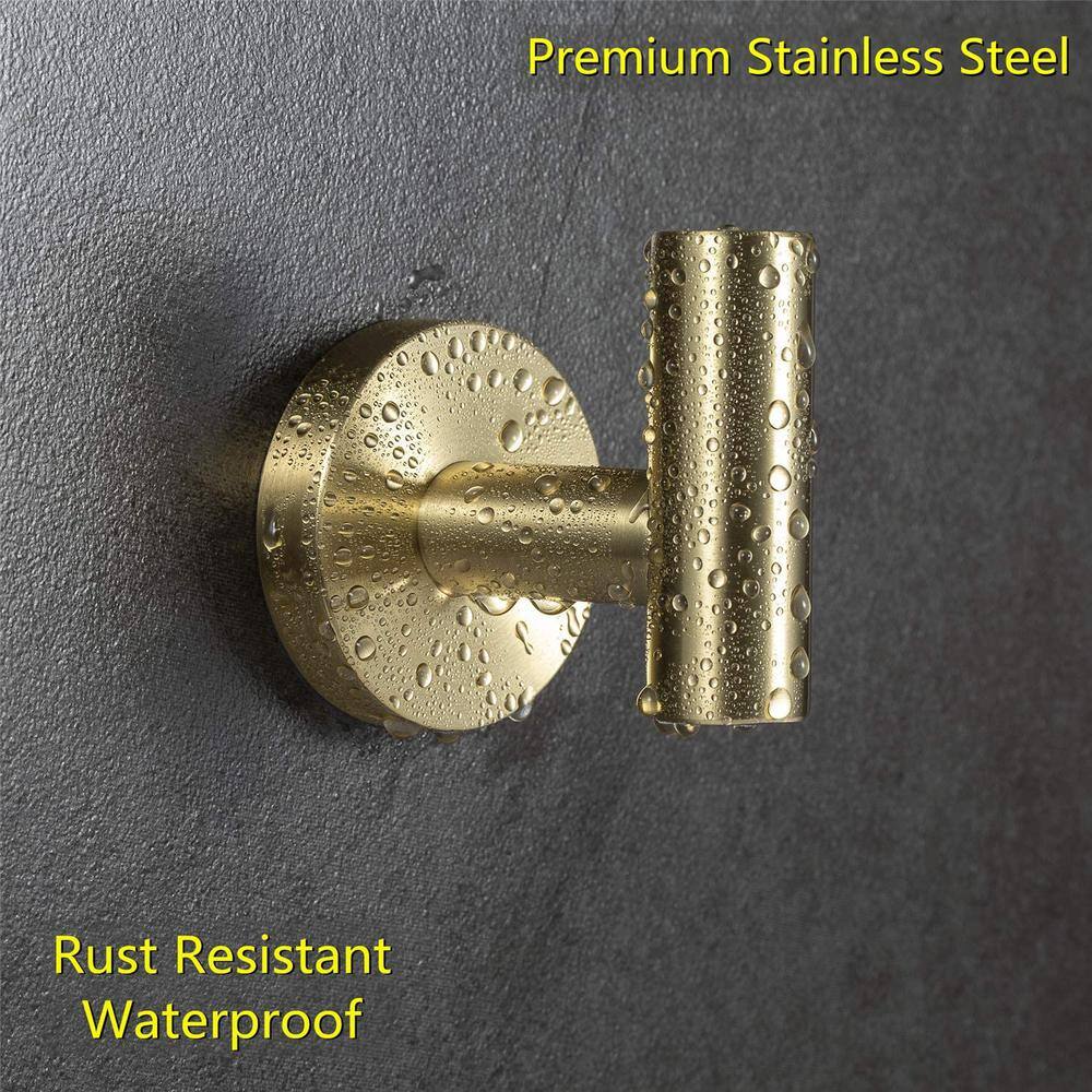 Brushed Gold Stainless Steel Wall Mounted Towel Hooks, 6-Pack