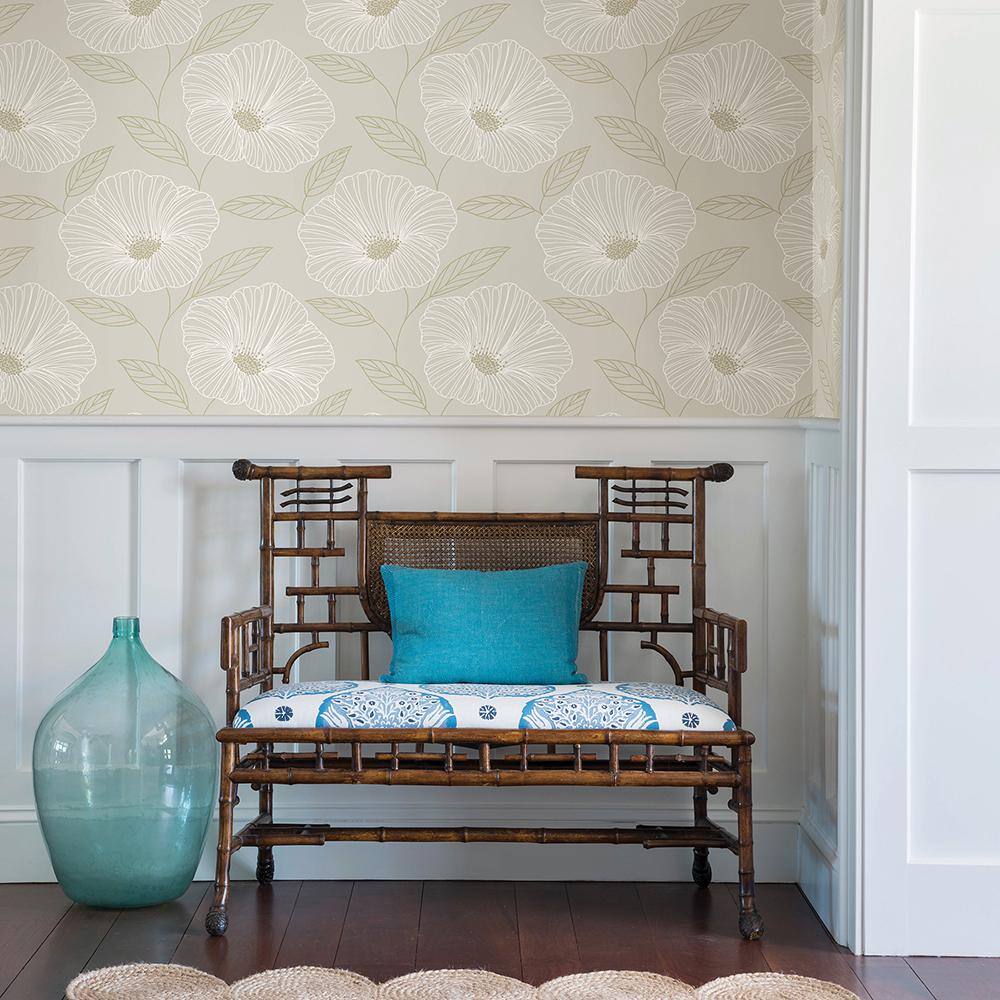 Mythic Dove Floral Non-Woven Wallpaper Sample in White and Gold