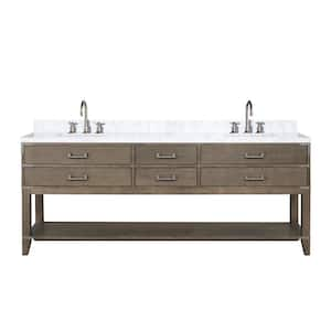 Irvington 84 in W x 22 in D Grey Oak Double Bath Vanity, Carrara Marble Top, and Faucet Set