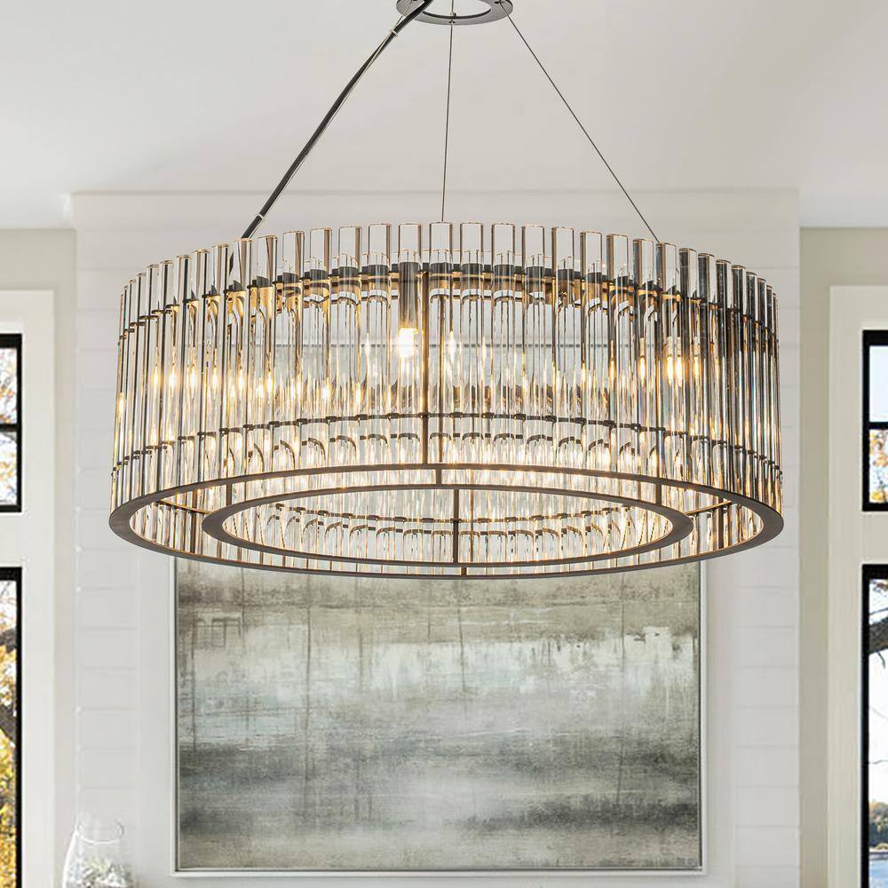 ALOA DECOR 6-Light Modern Luxury Matte Black 2-Tier Round Chandelier ...