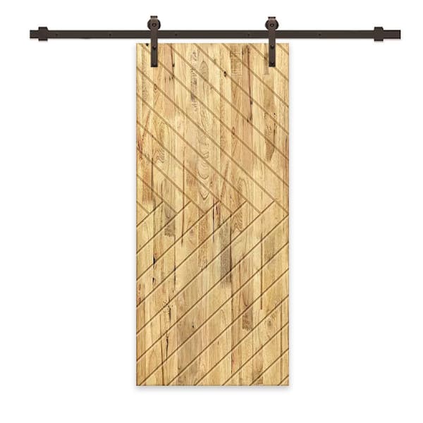 CALHOME 36 in. x 80 in. Weather Oak Stained Pine Wood Modern Interior Sliding Barn Door with Hardware Kit