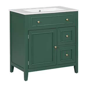 18.30 in. W x 30 in. D x 32.50 in. H Freestanding Bath Vanity with Ceramic Sink Top - Doors & Two Drawers in Green