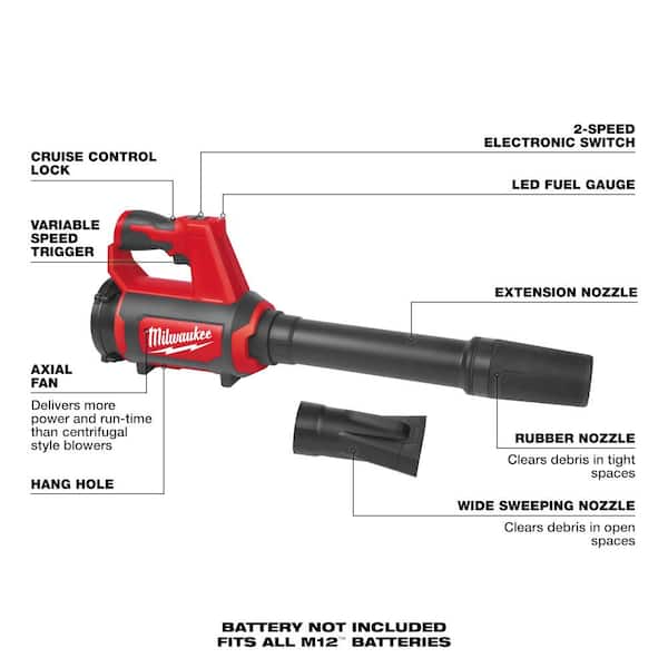 Milwaukee - M12 FUEL 12V Lithium-Ion Brushless 3/8 in. Extended Reach High Speed Cordless Ratchet Kit & M12 Right Spot Blower