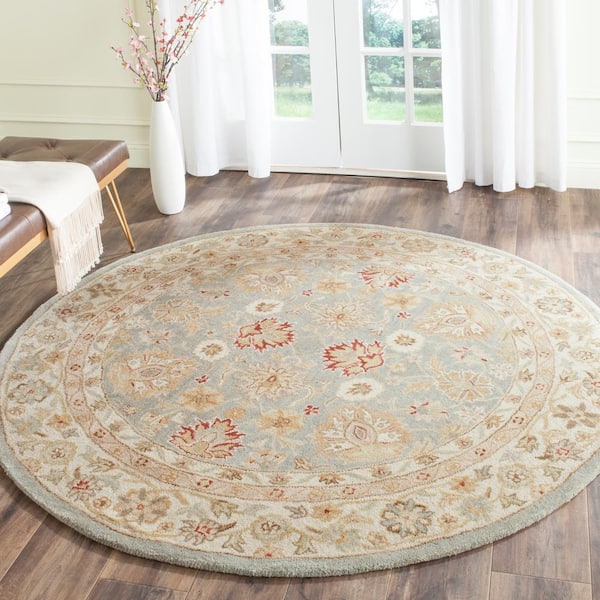 Antiquity Grey Blue/Beige 5 ft. x 7 ft. Oval Border Area Rug
