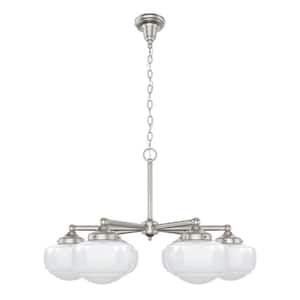 Saddle Creek 5-Light Brushed Nickel Schoolhouse Chandelier with Cased White Glass Shades