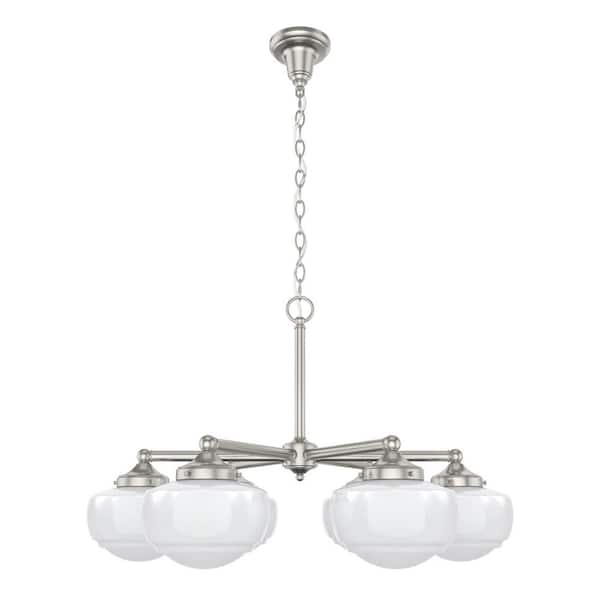 Saddle Creek 5-Light Brushed Nickel Schoolhouse Chandelier with Cased White Glass Shades